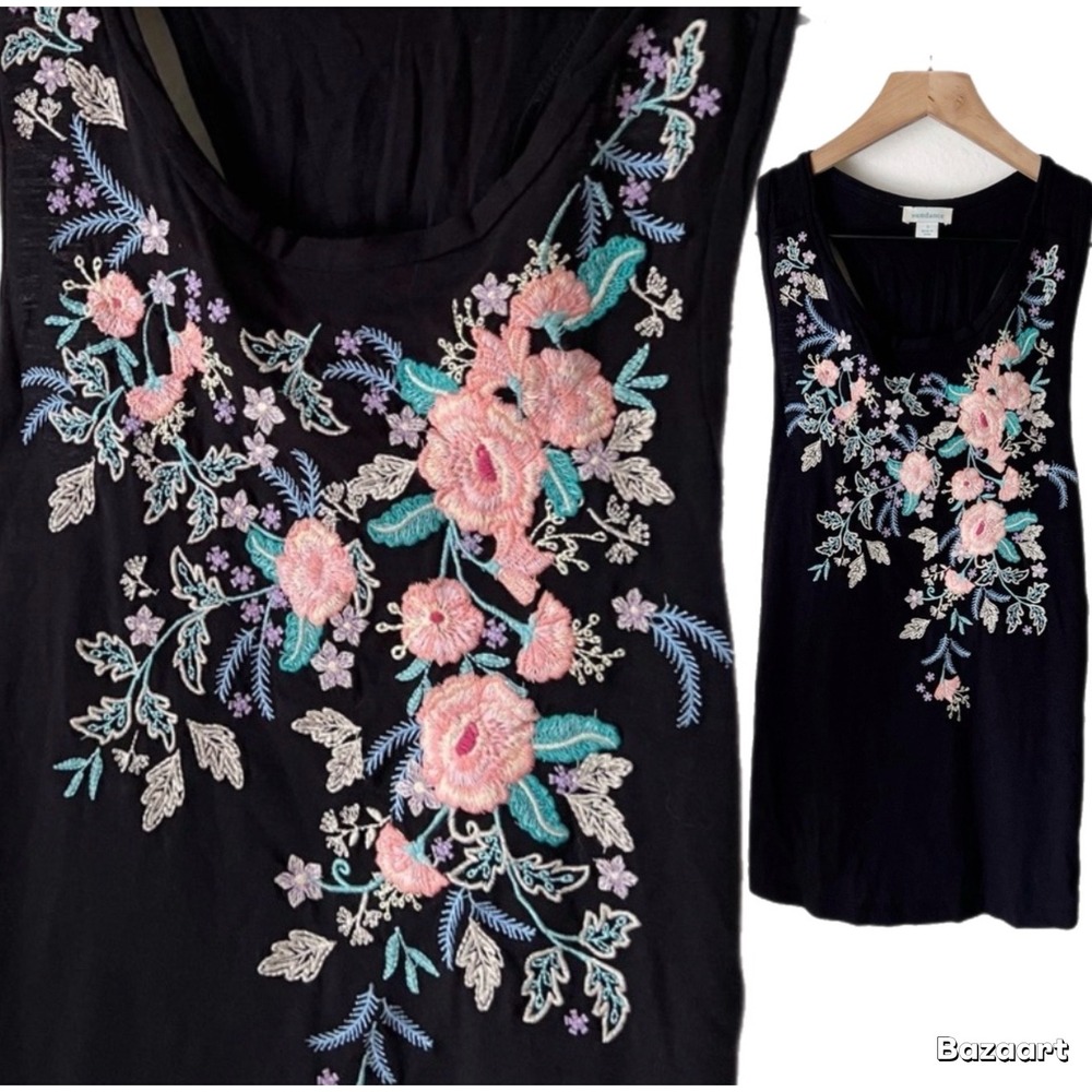 Sundance Azila Floral Embroidered Twist Back Tank Top Blouse
